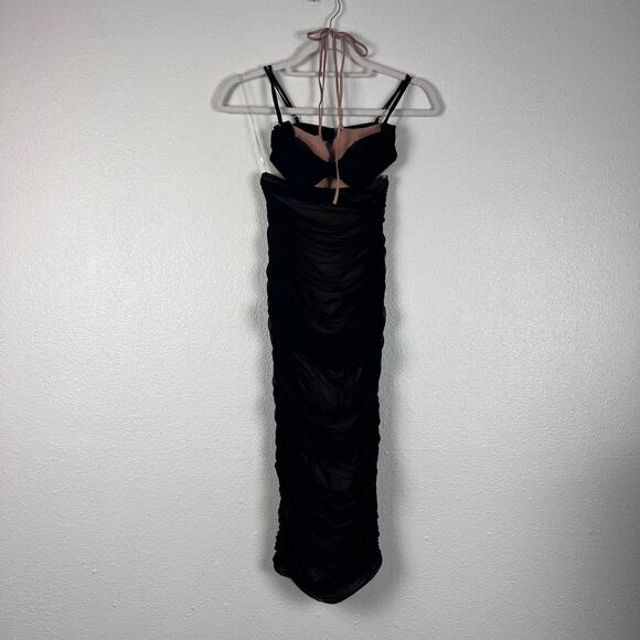 House of CB Tibi Black Ruched Cutout Midi Dress XS - Picture 4 of 10